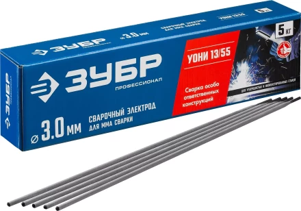 ЗУБР Д 3.0 х 350 мм, 5 кг в коробке, УОНИ 13/55 с основным покрытием, электрод сварочный, Профессионал (40025-3.0) купить в Ноябрьске