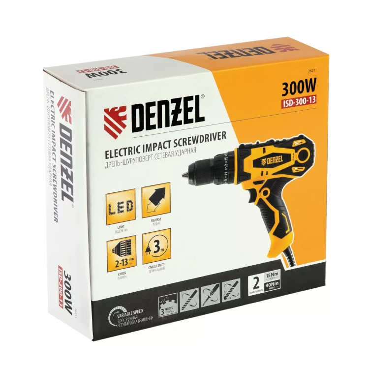 Дрель-шуруповерт сетевая ударная Denzel 26211, ISD-300-13 купить в Ноябрьске