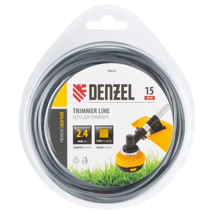 Леска для триммера армированная алюминием квадратная, 2,4мм х 15м, блистер ALUFLEX Denzel 96834 купить в Ноябрьске