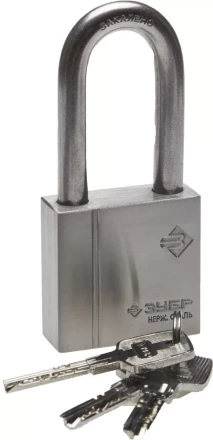 Замок ЗУБР &quot;ЭКСПЕРТ&quot; навесной, нержавеющая сталь (корпус и дужка), удлиненная закаленная дужка, 50мм 37290-50-1 купить в Ноябрьске