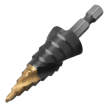 Сверло ступенчатое Denzel 723603 4-6-8-10-12-14-16-18-20 мм, Р6М5, 6-гр. хвостовик купить в Ноябрьске