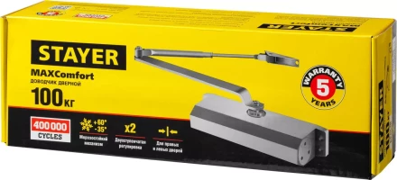 Доводчик дверной STAYER, для дверей массой до 100 кг, цвет белый 37916-100 купить в Ноябрьске