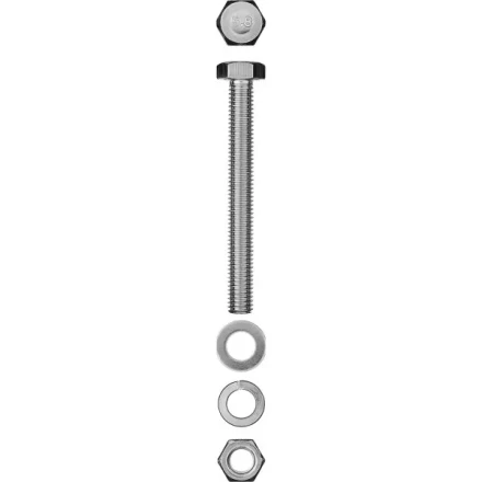 Болт (DIN933) в комплекте с гайкой (DIN934), шайбой (DIN125), шайбой пруж. (DIN127), M8 x 80 мм, 3 шт, ЗУБР 303436-08-080 купить в Ноябрьске
