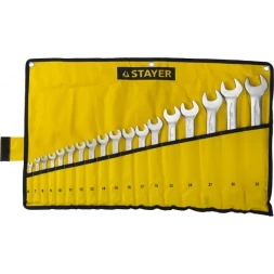 Набор: Ключ STAYER "PROFI" гаечный комбинированный, Cr-V сталь, хромированный, 6-32мм, 18шт 27081-H18