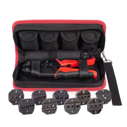 Пресс-клещи КВТ СТО+9 с 9 матрицами МПК для опрессовки разъемов, втулочных, изолированных и неизолированных наконечников (набор) (90778) купить в Ноябрьске