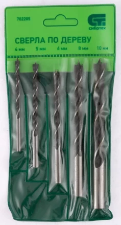 Набор сверл по дереву 4-5-6-8-10 мм 5 штук цилиндрический хвостовик СИБРТЕХ 702205 купить в Ноябрьске
