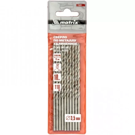 Сверло по металлу 3,5х110 мм полированное удлиненное HSS 10 штук цилиндрический хвостовик MATRIX 715035 купить в Ноябрьске