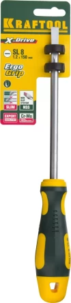 Отвертка KRAFTOOL, Cr-Mo-V сталь, двухкомпонентная противоскользящая рукоятка, SL, 8,0x150мм 250071-8.0-150 купить в Ноябрьске