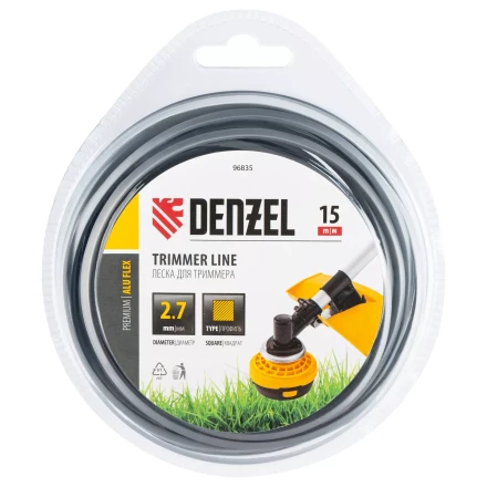 Леска для триммера армированная алюминием квадратная, 2,7мм х 15м, блистер ALUFLEX Denzel 96835 купить в Ноябрьске