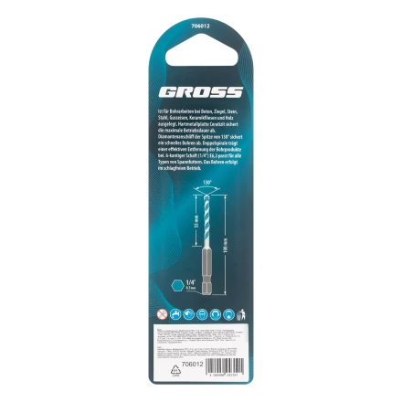 Сверло универсальное Gross, Multipurpose PRO, 6-гр. хвостовик, 6мм, 706012 купить в Ноябрьске