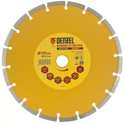 Диск алмазный отрезной сегментный 230 х 22,2 мм сухая резка DENZEL артикул 73104