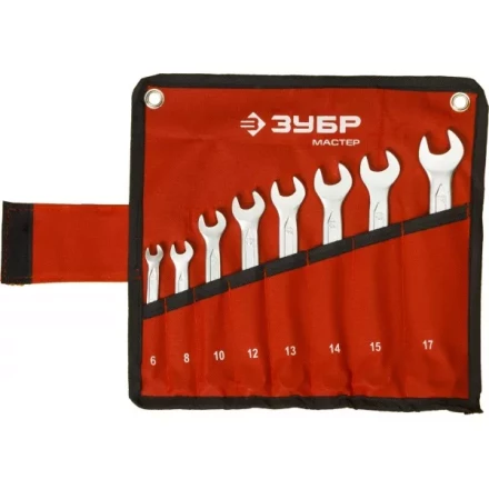 Набор ЗУБР &quot;МАСТЕР&quot;: Ключ гаечный комбинированный, Cr-V сталь, хромированный, 6-17мм, 8шт 27087-H8 купить в Ноябрьске