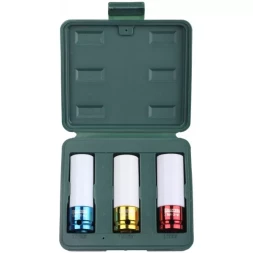 Торцовые головки KRAFTOOL "INDUSTRIE QUALITAT" удар. в наб, тонкостенные, Cr-Mo, фосфатир, FLANK, 1/2", 17-21мм, 3шт 27943-H3