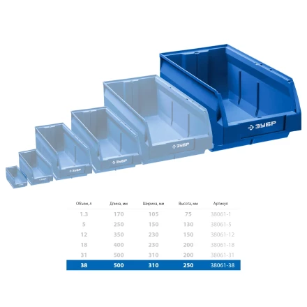 ЗУБР ЛСК-38, 38 л, 500 х 310 х 250 мм, складской лоток, Профессионал (38061-38) купить в Ноябрьске