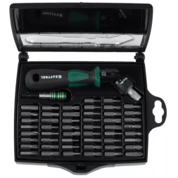 Отвертка KRAFTOOL "EXPERT", реверсивно-рычажная, с битами и головками, 52шт 25555-H52