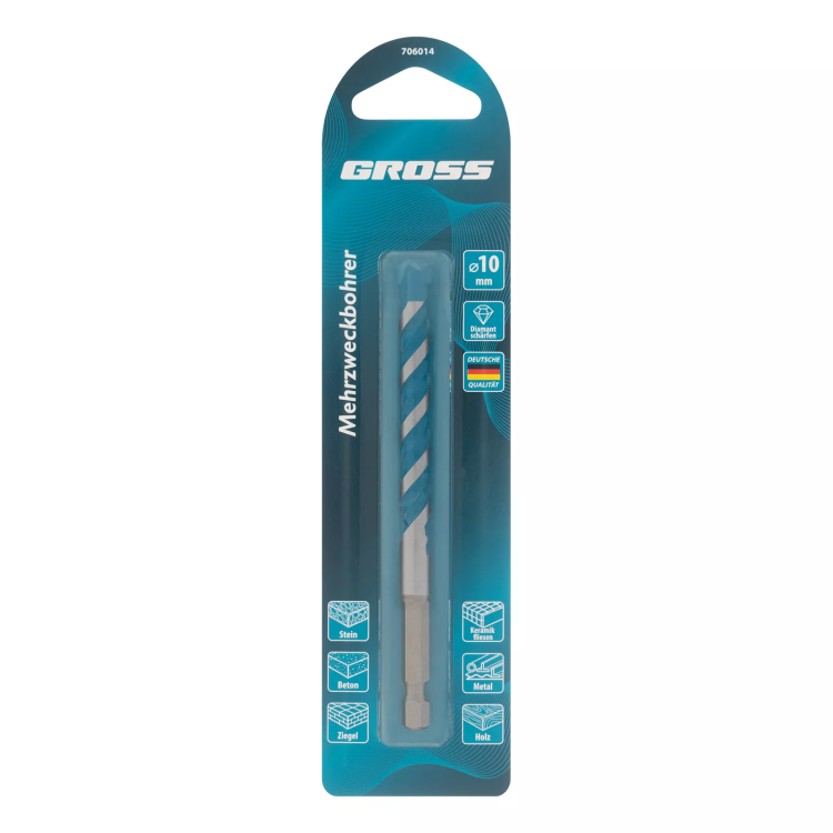 Сверло универсальное Gross, Multipurpose PRO, 6-гр. хвостовик, 10мм купить в Ноябрьске