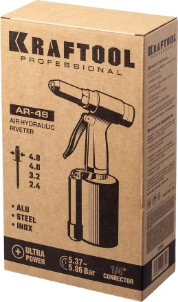 Заклепочник пневматический KRAFTOOL, корпус из алюминия, для заклепок из нержавеющей стали, 2,4-3,2-4-4,8мм 31184 купить в Ноябрьске