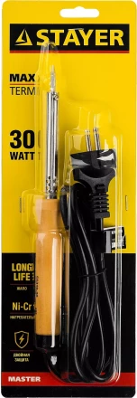Паяльник MAXTerm с деревянной рукояткой, жало- конус, STAYER 55310-30, 30 Вт 55310-30 купить в Ноябрьске