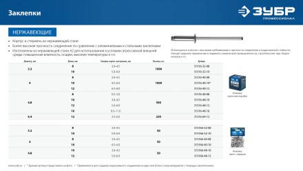 ЗУБР 3.2 x 10 мм, 1000 шт, нержавеющие заклепки, Профессионал (31316-32-10) купить в Ноябрьске