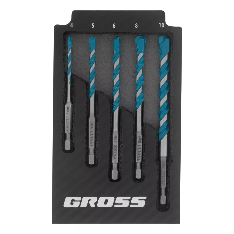 Набор сверл универсальных Gross 706017, Multipurpose PRO, 6-гр. хвостовик, 4-10мм, 5шт купить в Ноябрьске