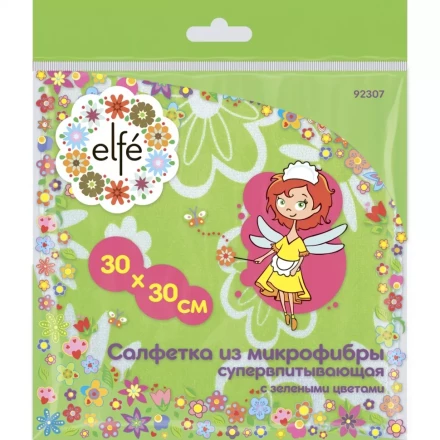Салфетки из микрофибры с зелеными цветами 300х300 мм Elfe 92307 купить в Ноябрьске