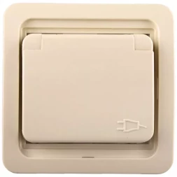 Розетка СВЕТОЗАР &quot;ГАММА&quot; одинарная с крышкой, с заземлением, цвет бежевый,16А/~250В SV-54110-B