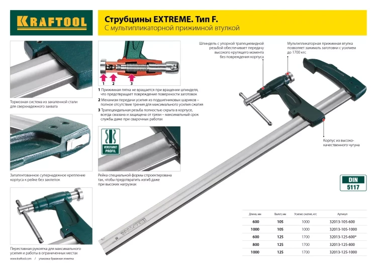Струбцина KRAFTOOL, рычажная, быстрозажимная, тип "F", 75х200 мм 32019-75-200 купить в Ноябрьске