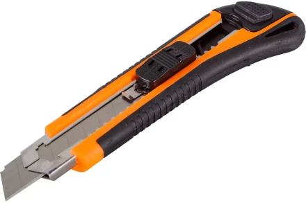 Нож с выдвижным лезвием 18 мм, двухкомпонентный корпус, металлическая направляющая, автоматический фиксатор, Вихрь 73/10/10/4 купить в Ноябрьске