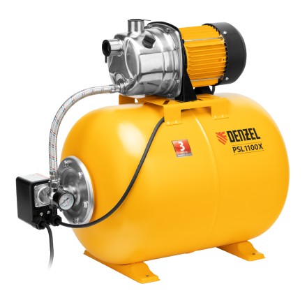 Насосная станция Denzel 97311, PSL1100X, 1100 Вт, 3600 л/ч, ресивер 50 л, подъем 45 м, нержавейка купить в Ноябрьске