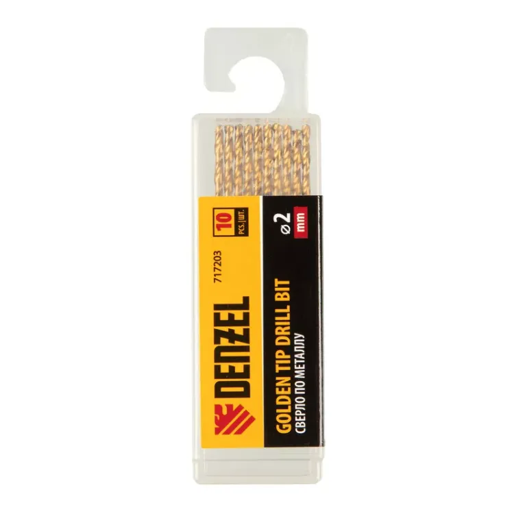 Сверло по металлу, 2 мм, HSS-Tin, Golden Tip, 10 шт. Denzel 717203 купить в Ноябрьске