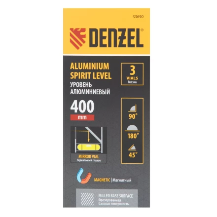 Уровень алюминиевый Denzel 33690, магнит., фрезерованный, 3 глазка (1 зеркал.), 0,5 мм/м, 400 мм купить в Ноябрьске