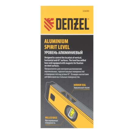 Уровень алюминиевый Denzel 33690, магнит., фрезерованный, 3 глазка (1 зеркал.), 0,5 мм/м, 400 мм купить в Ноябрьске