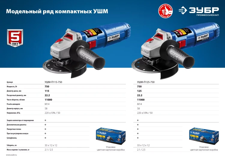 Машина углошлифовальная компактная УШМ-П125-750 серия ПРОФЕССИОНАЛ купить в Ноябрьске