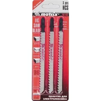 Полотна для электролобзика  по дереву, 3 шт., 75 х 2,5мм, HCS, EU- хвостовик  MATRIX 78141 купить в Ноябрьске