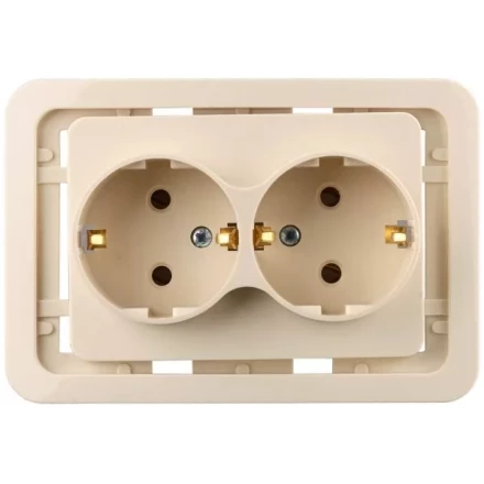 Розетка СВЕТОЗАР &quot;ГАММА&quot; двойная, с заземлением, цвет бежевый, 16А/~250В SV-54107-B купить в Ноябрьске