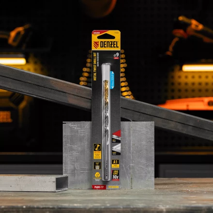 Сверло спиральное по металлу Denzel, 9 х 175 мм, Р6М5, Golden Tip, удлиненное 718262 купить в Ноябрьске