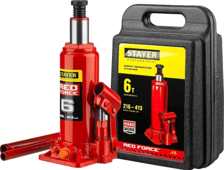 Домкрат гидравлический бутылочный &quot;RED FORCE&quot;, 6т, 216-413 мм, в кейсе, STAYER 43160-6-K 43160-6-K_z01 купить в Ноябрьске