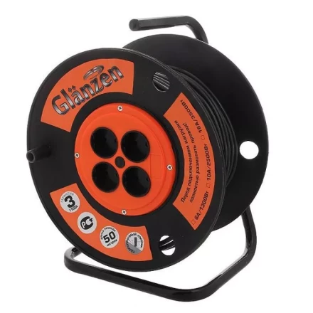Удлинитель силовой на катушке GLANZEN 4 гн. ПВС 2х2,5 EB-50-008 купить в Ноябрьске