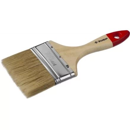 Кисть плоская  ЗУБР &quot;УНИВЕРСАЛ-МАСТЕР&quot;, натуральная щетина, деревянная ручка, 100мм 4-01003-100 купить в Ноябрьске