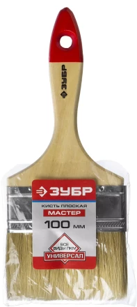Кисть плоская  ЗУБР &quot;УНИВЕРСАЛ-МАСТЕР&quot;, натуральная щетина, деревянная ручка, 100мм 4-01003-100 купить в Ноябрьске