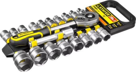 Набор STAYER &quot;STANDARD&quot;: Торцовые головки (1/2&quot;) на пластиковом рельсе, трещотка, удлинитель, 8-32мм, 20 предметов 27750-H20 купить в Ноябрьске