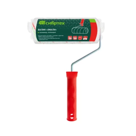 Валик &quot;Эмали&quot; , 180 мм, ворс 12 мм, D - 48 мм, D ручки - 6 мм, полиамид, полиакрил Сибртех 80196 купить в Ноябрьске