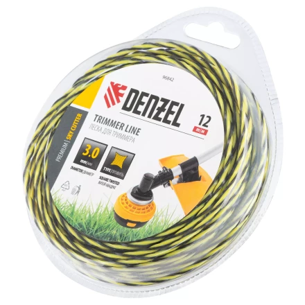 Леска для триммера двухкомпонентная витая квадратная, 3,0мм х 12м, блистер SkyCutter Denzel 96842 купить в Ноябрьске