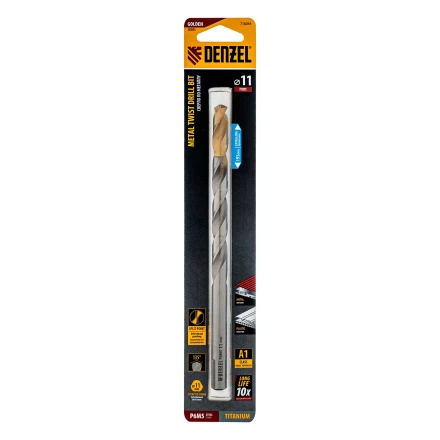 Сверло спиральное по металлу Denzel, 11 х 195 мм, Р6М5, Golden Tip, удлиненное 718264 купить в Ноябрьске