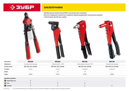 Поворотные заклепочники 90-180 ЗУБР МХ180 серия МАСТЕР купить в Ноябрьске