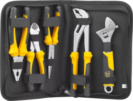 Набор JCB: Губцевый инструмент, хромированное покрытие, двухкомпонентные рукоятки, CrV cталь, 5 предм, чехол JPL017 купить в Ноябрьске