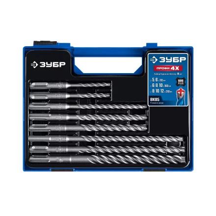 ЗУБР ПРОФИ-4Х 8 шт: 5/6х110, 6/8/10х160, 8/10/12х210 мм, набор SDS-plus буров (29313-H8-1) купить в Ноябрьске