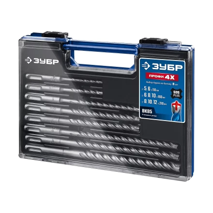 ЗУБР ПРОФИ-4Х 8 шт: 5/6х110, 6/8/10х160, 8/10/12х210 мм, набор SDS-plus буров (29313-H8-1) купить в Ноябрьске