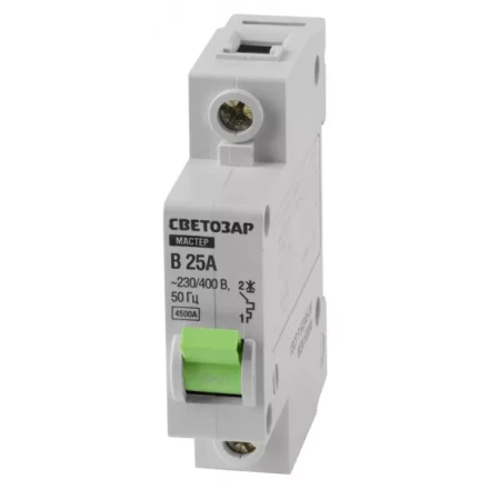 Выключатель СВЕТОЗАР автоматический, 1-полюсный, "B" (тип расцепления), 25 A, 230 / 400 В 49050-25-B купить в Ноябрьске