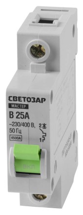 Выключатель СВЕТОЗАР автоматический, 1-полюсный, &quot;B&quot; (тип расцепления), 25 A, 230 / 400 В 49050-25-B купить в Ноябрьске